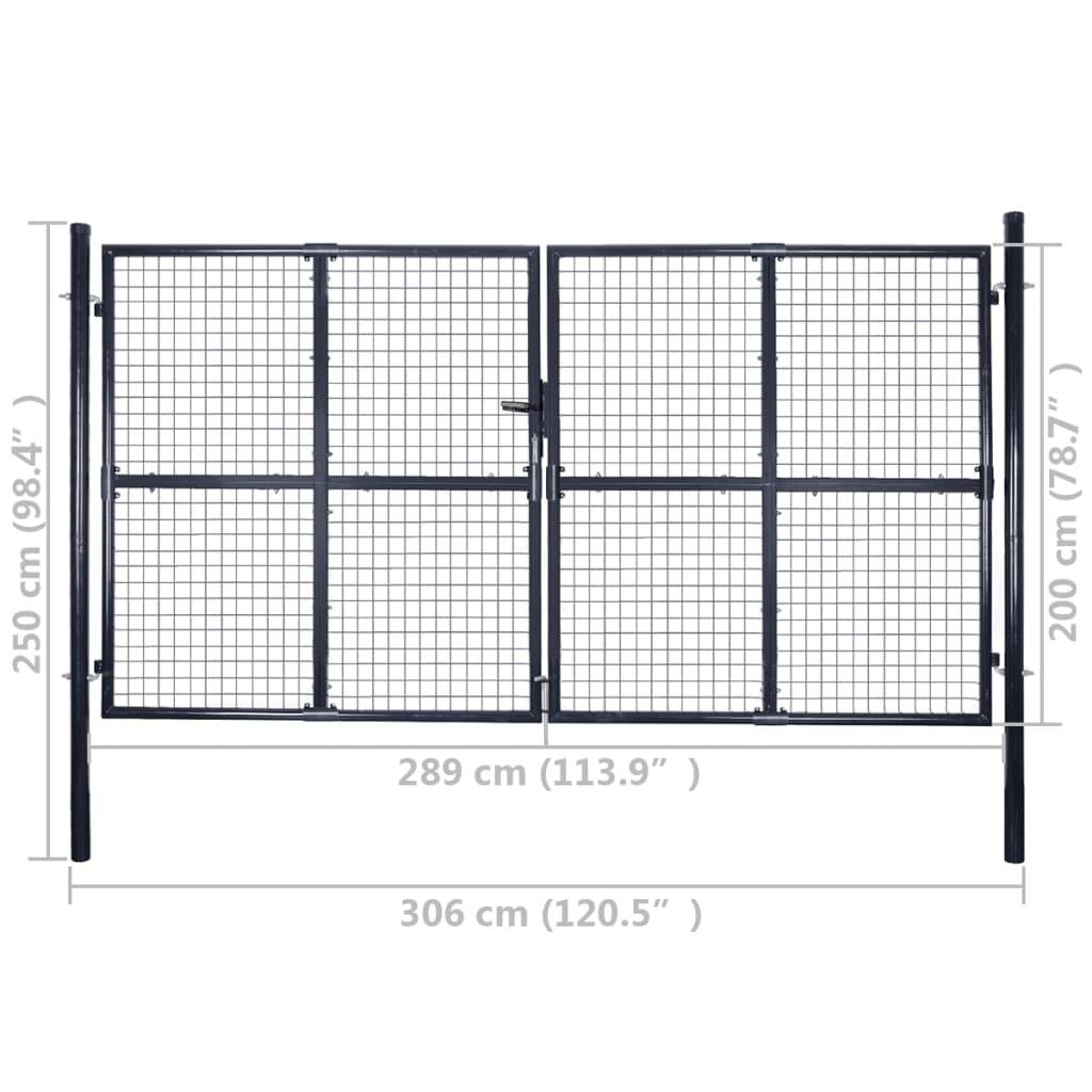 vidaXL Maschen-Gartentor verzinkter Stahl 300 x 200 cm Grau-3