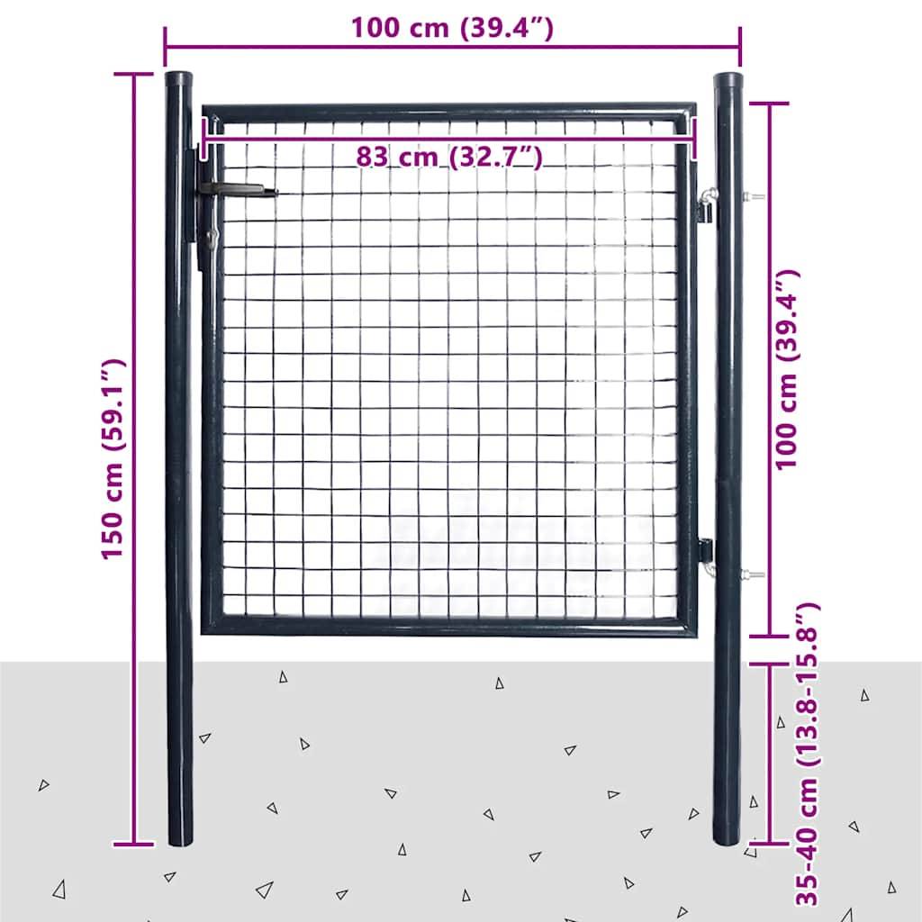 vidaXL Maschen-Gartentor verzinkter Stahl 100 x 100 cm Grau-4