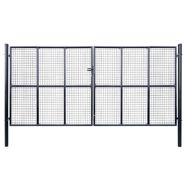 vidaXL Maschen-Gartentor verzinkter Stahl 400 x 200 cm Grau