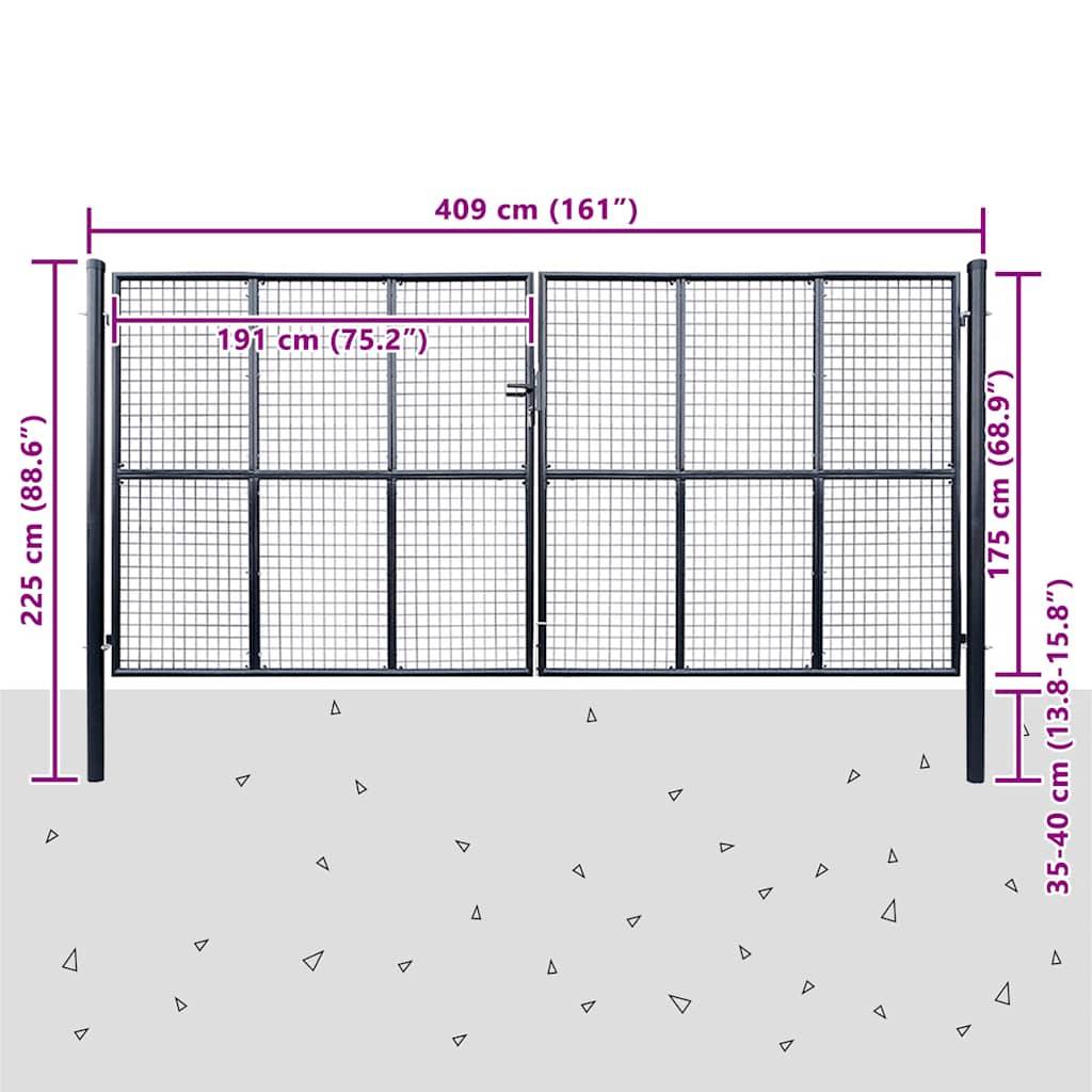 vidaXL Maschen-Gartentor verzinkter Stahl 400 x 200 cm Grau-4