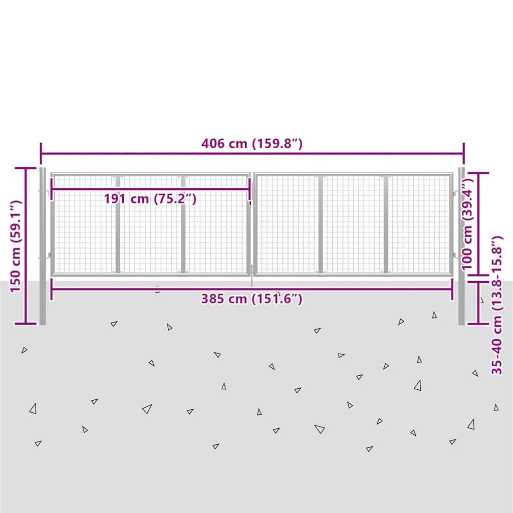 vidaXL Gartentor verzinkter Stahl 400 x 100 cm Silber-4