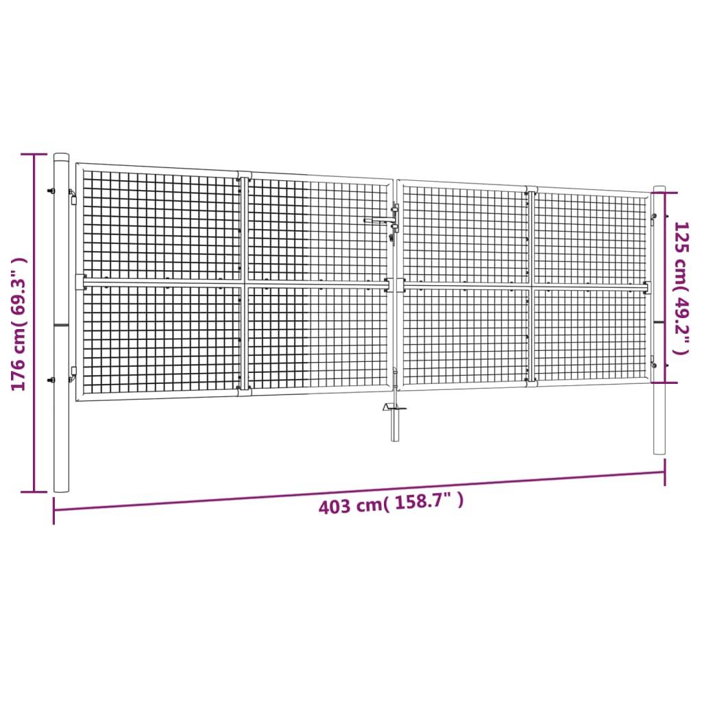 vidaXL Gartentor verzinkter Stahl 400 x 125 cm Silber-3