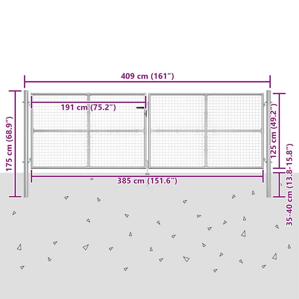 vidaXL Gartentor verzinkter Stahl 400 x 150 cm Silber-3