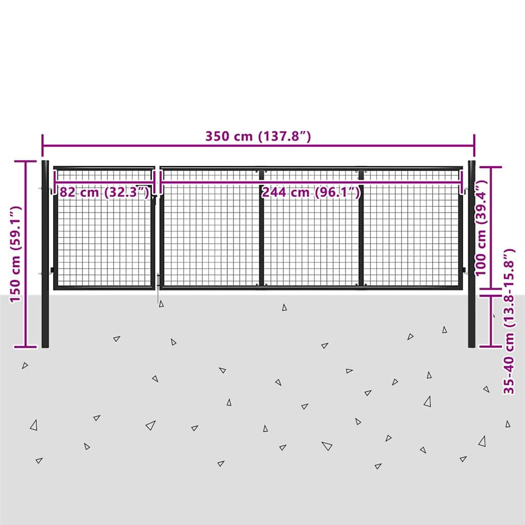 vidaXL Gartentor aus Stahl 350 x 100 cm Anthrazit-2