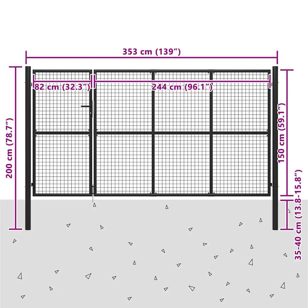 vidaXL Gartentor aus Stahl 350 x 150 cm Anthrazit-3