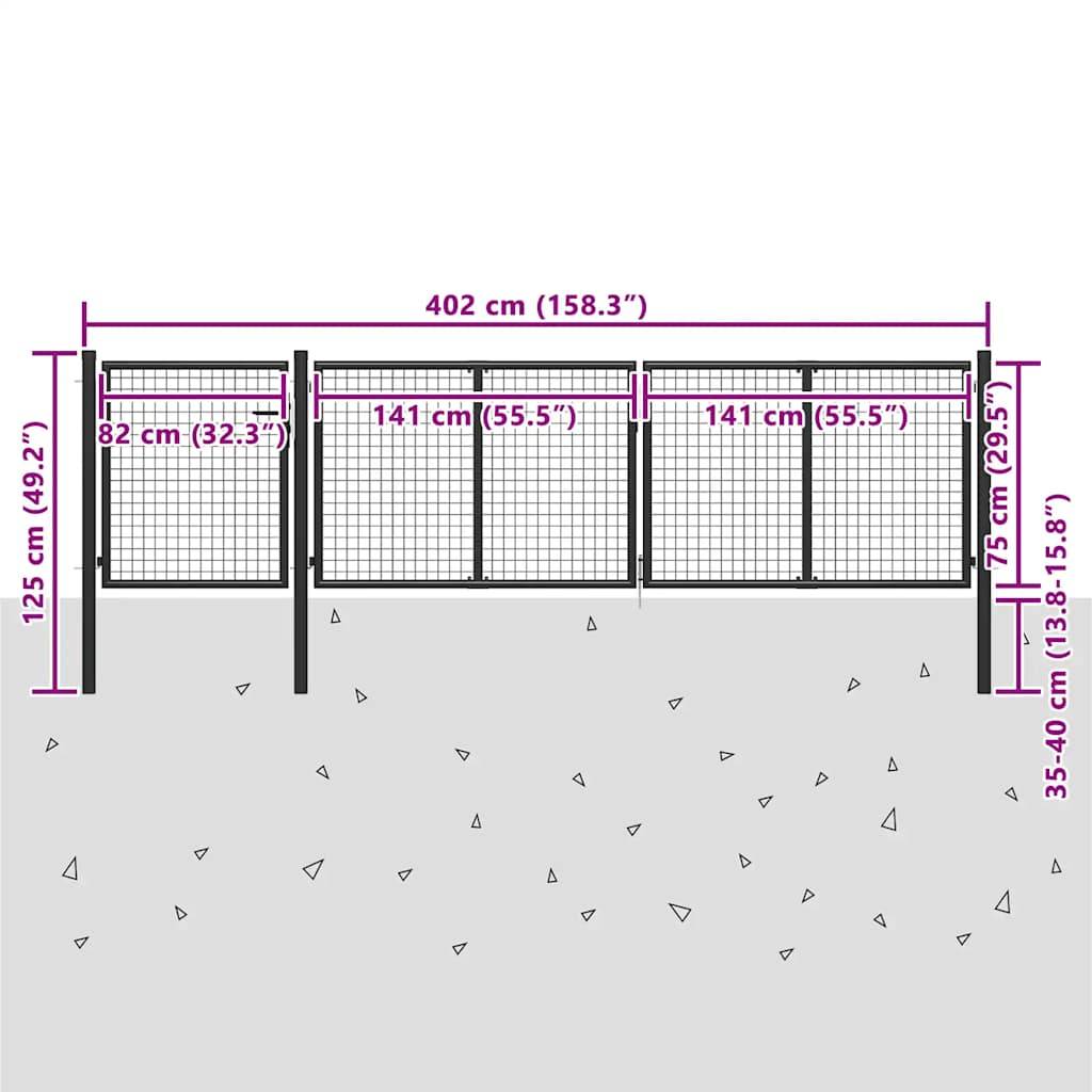 vidaXL Gartentor aus Stahl 400 x 75 cm Anthrazit-4
