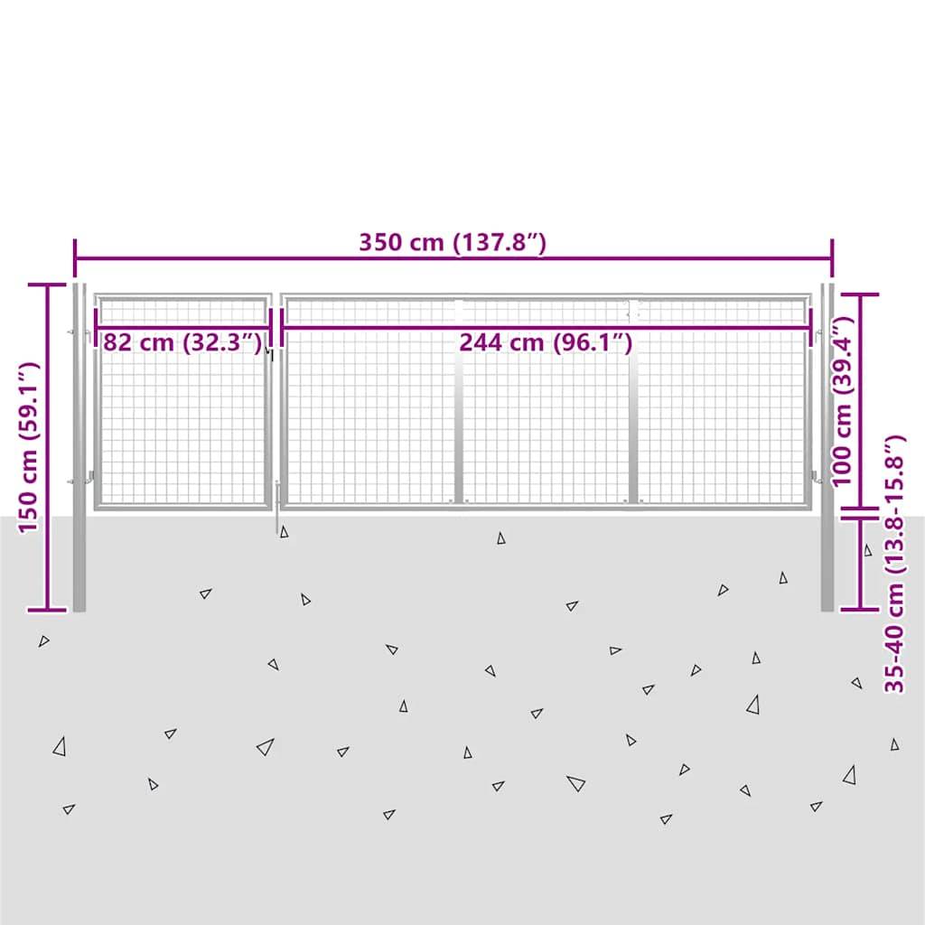 vidaXL Gartentor Stahl 350 x 100 cm Silbern-3
