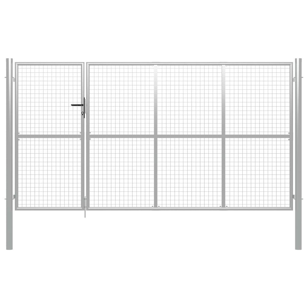 vidaXL Gartentor Stahl 350 x 150 cm Silbern-0