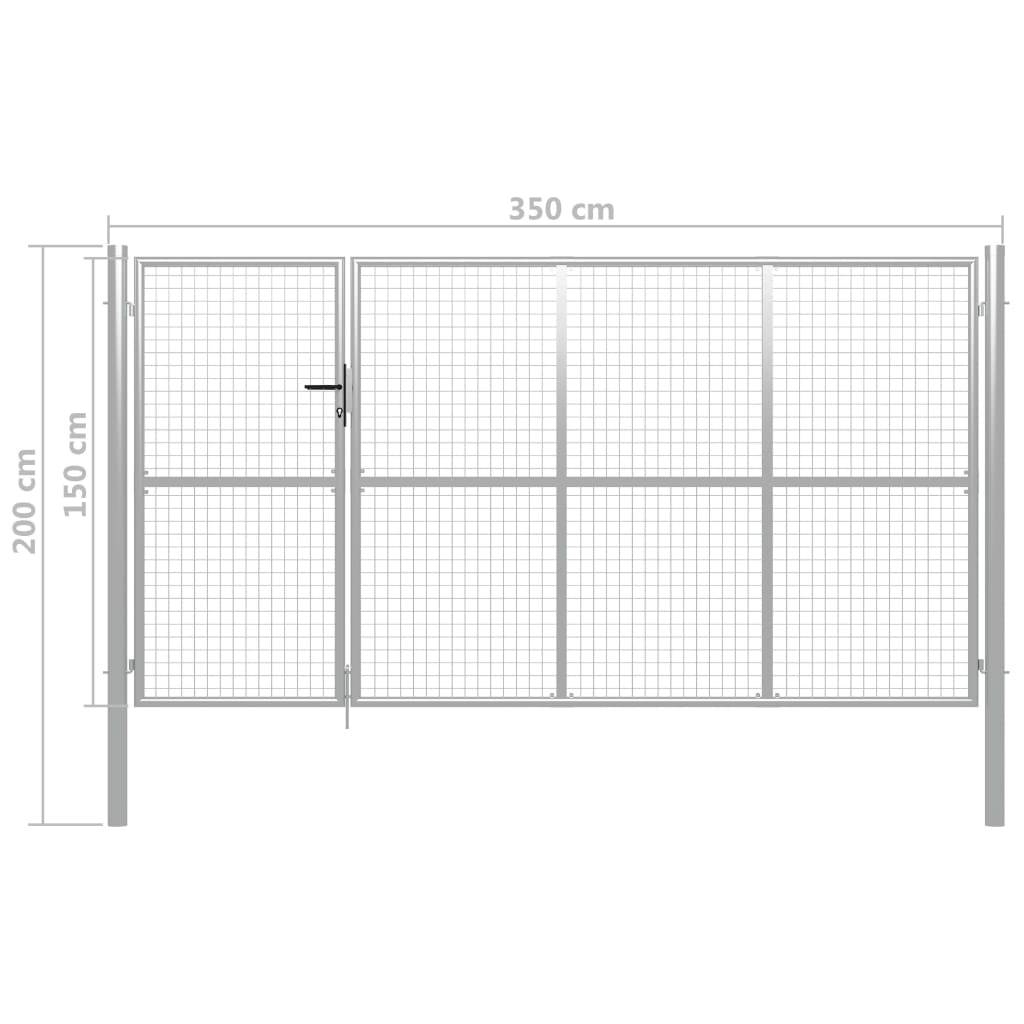 vidaXL Gartentor Stahl 350 x 150 cm Silbern-4