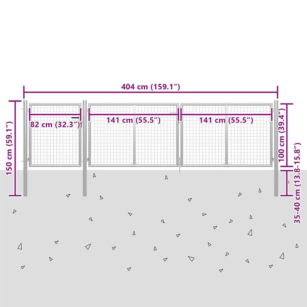 vidaXL Gartentor aus Stahl 400x100 cm Silber-4
