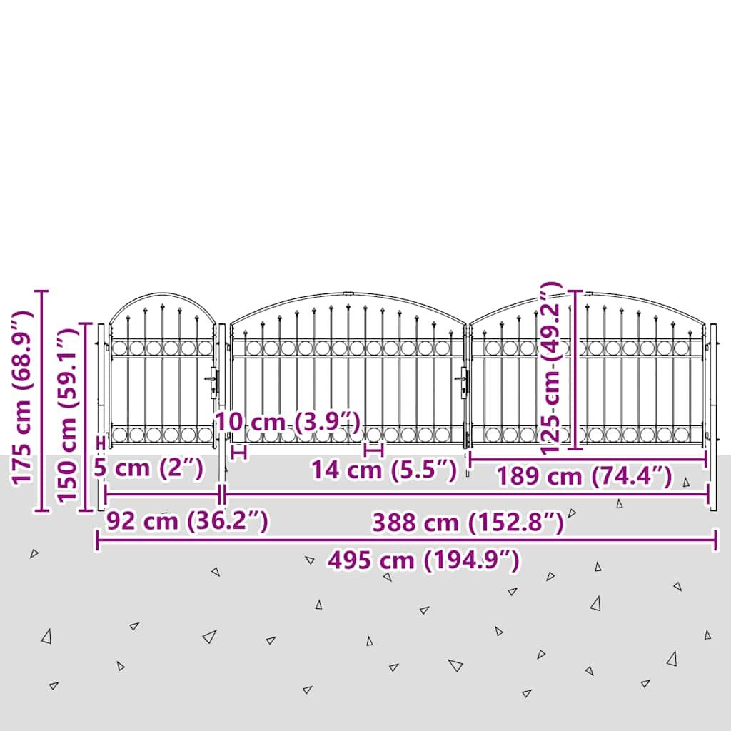 vidaXL Gartentor Assen mit Bogenabschluss Stahl 1,25 x 5 m Schwarz-2
