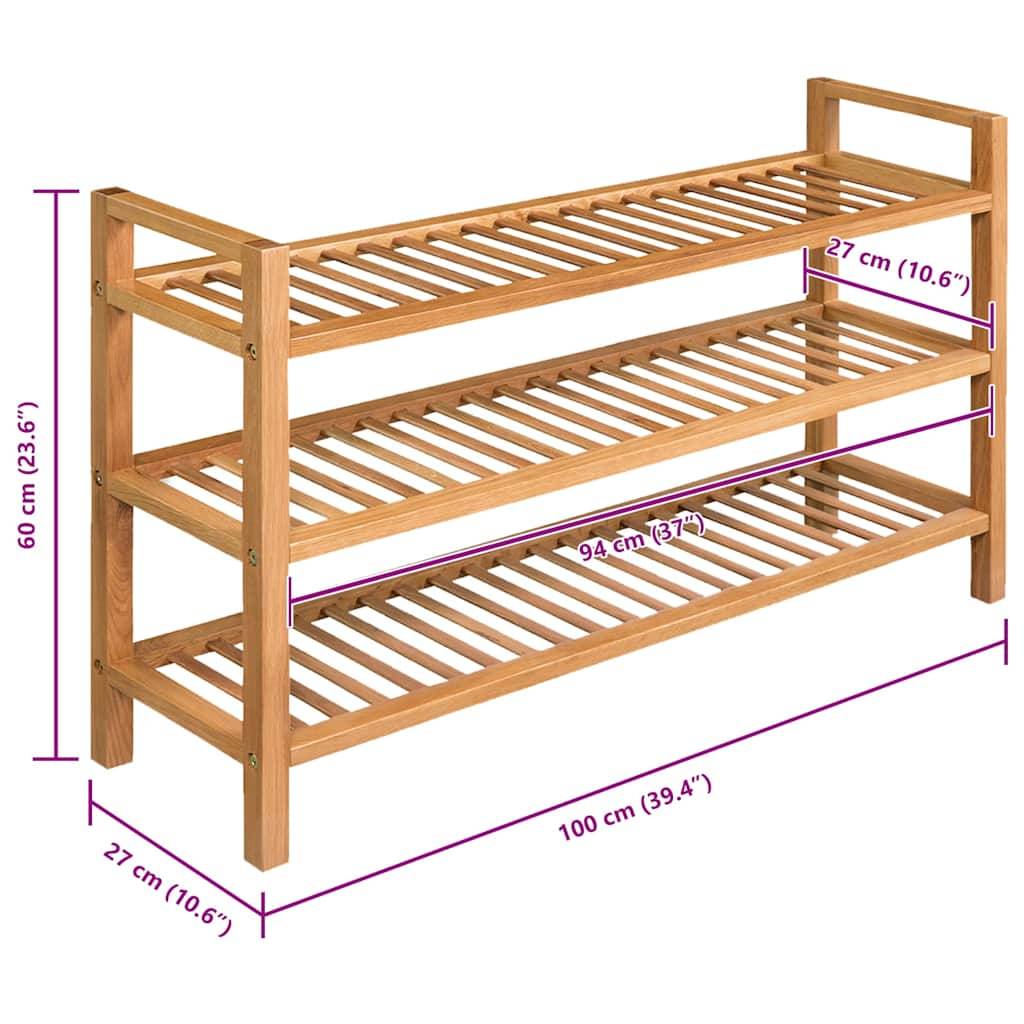 Schuhregal mit 3 Etagen 100 x 27 x 59,5 cm Massivholz Eiche-4