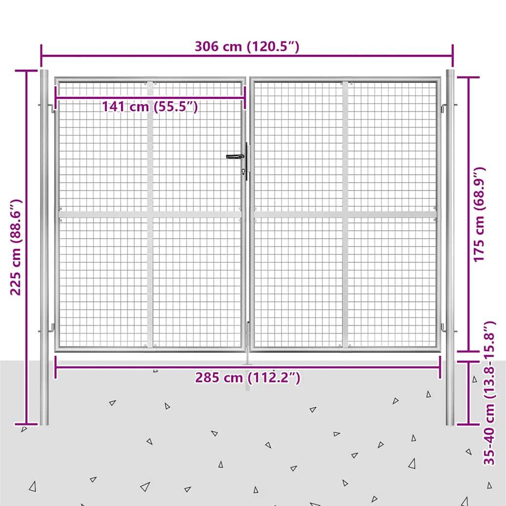 vidaXL Gartentor verzinkter Stahl 300 x 175 cm Silber-4