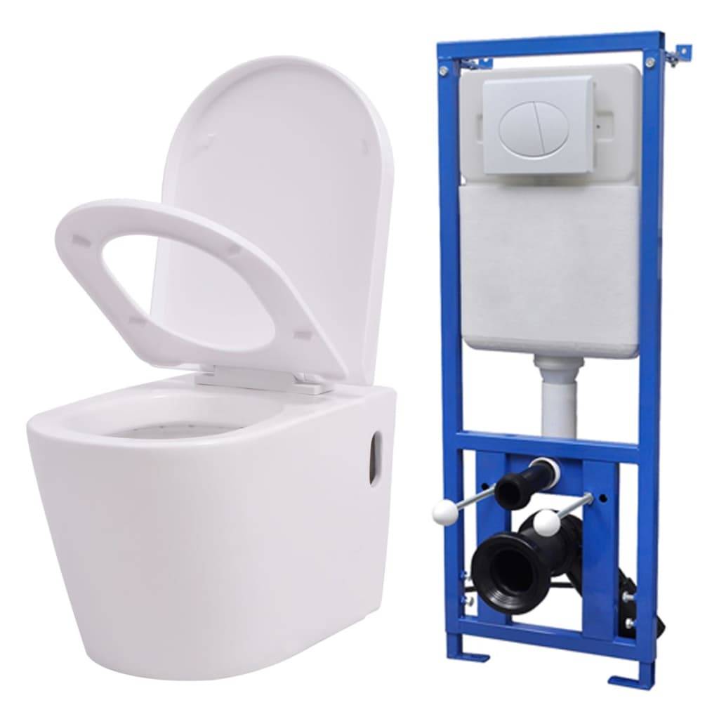vidaXL Hänge-Toilette mit Einbau-Spülkasten Keramik Weiß-0