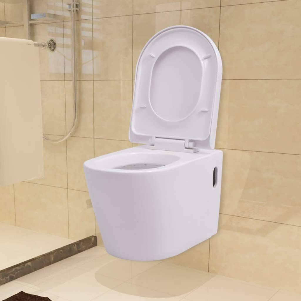 vidaXL Hänge-Toilette mit Einbau-Spülkasten Keramik Weiß-1