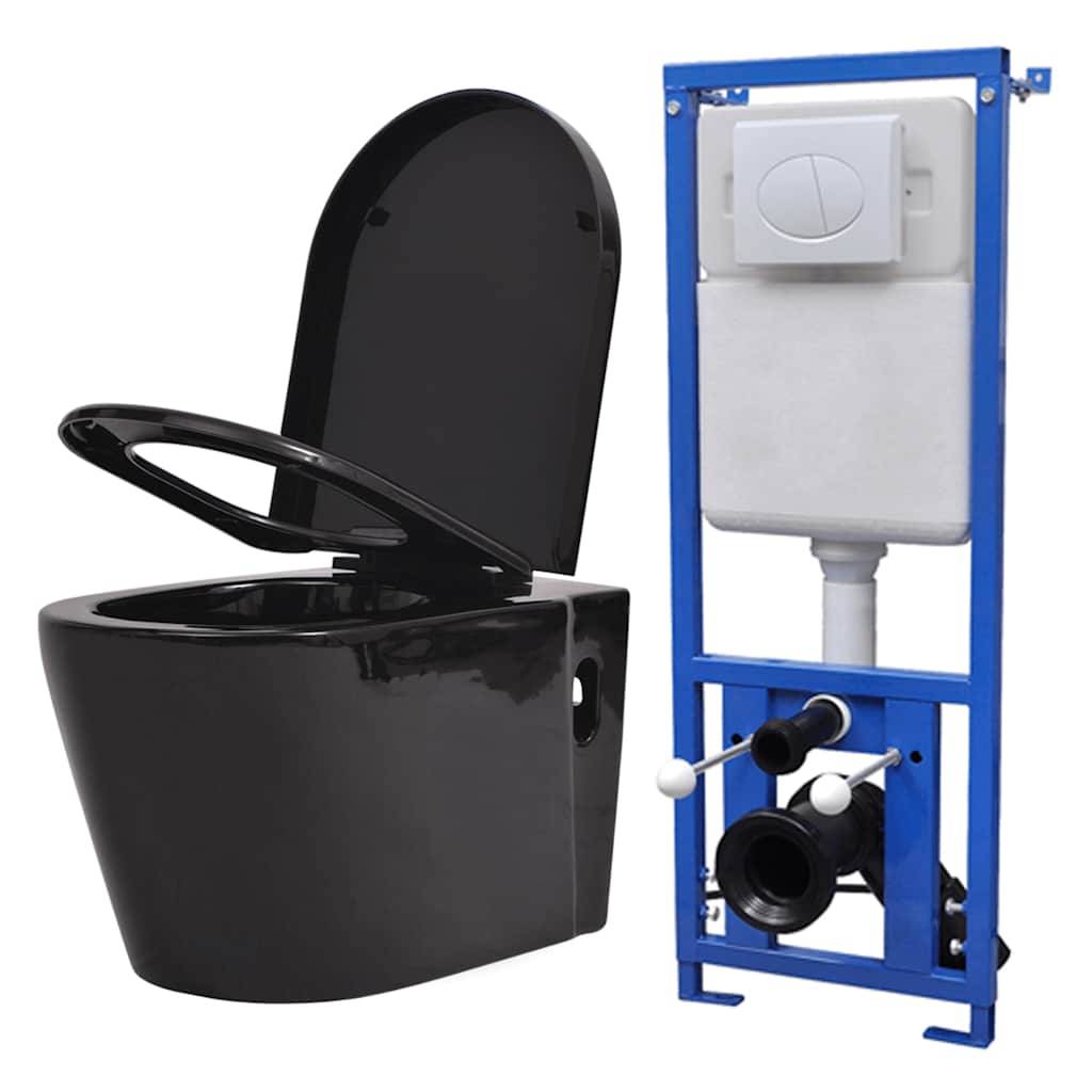 vidaXL Hänge-Toilette mit Einbau-Spülkasten Keramik Schwarz-0
