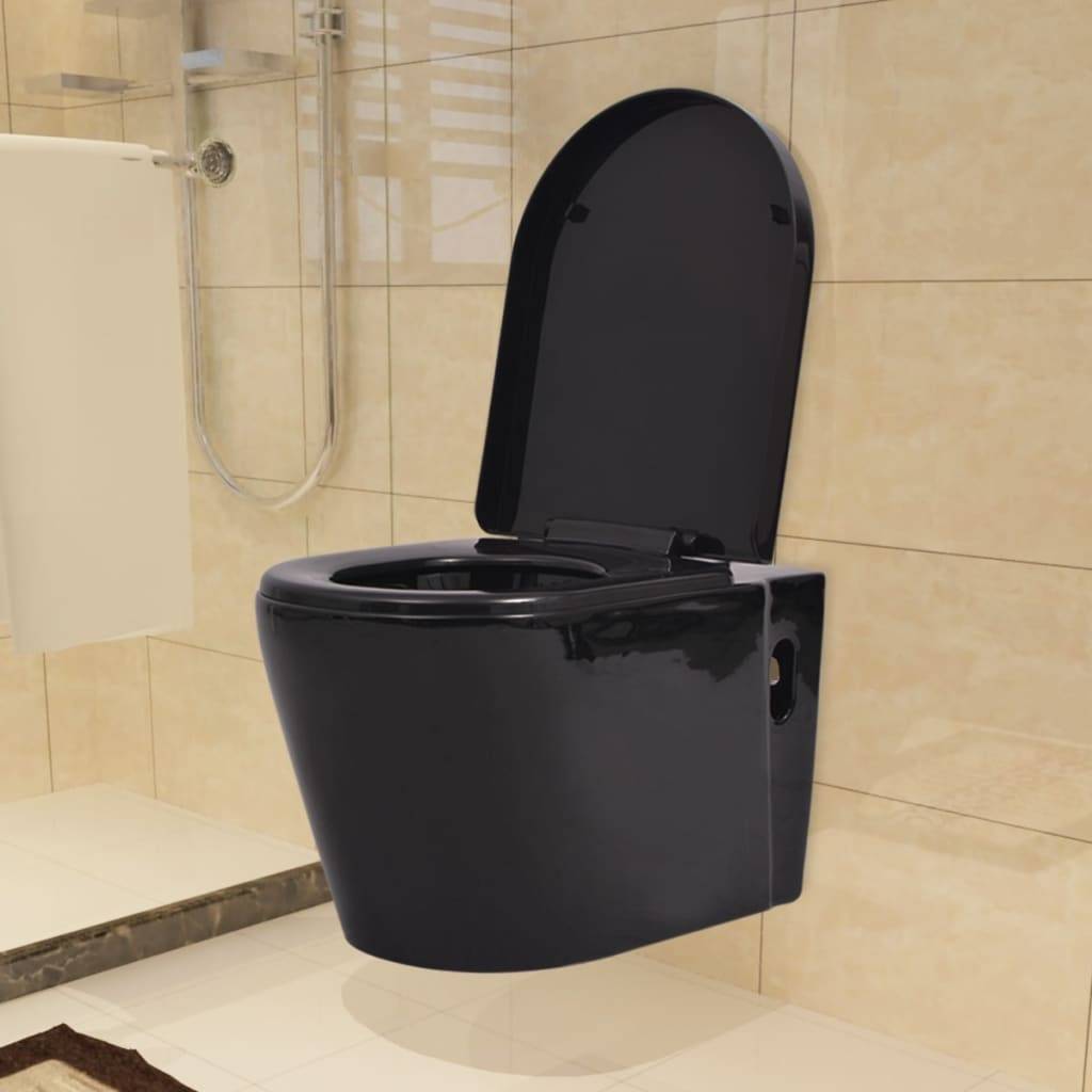 vidaXL Hänge-Toilette mit Einbau-Spülkasten Keramik Schwarz-1