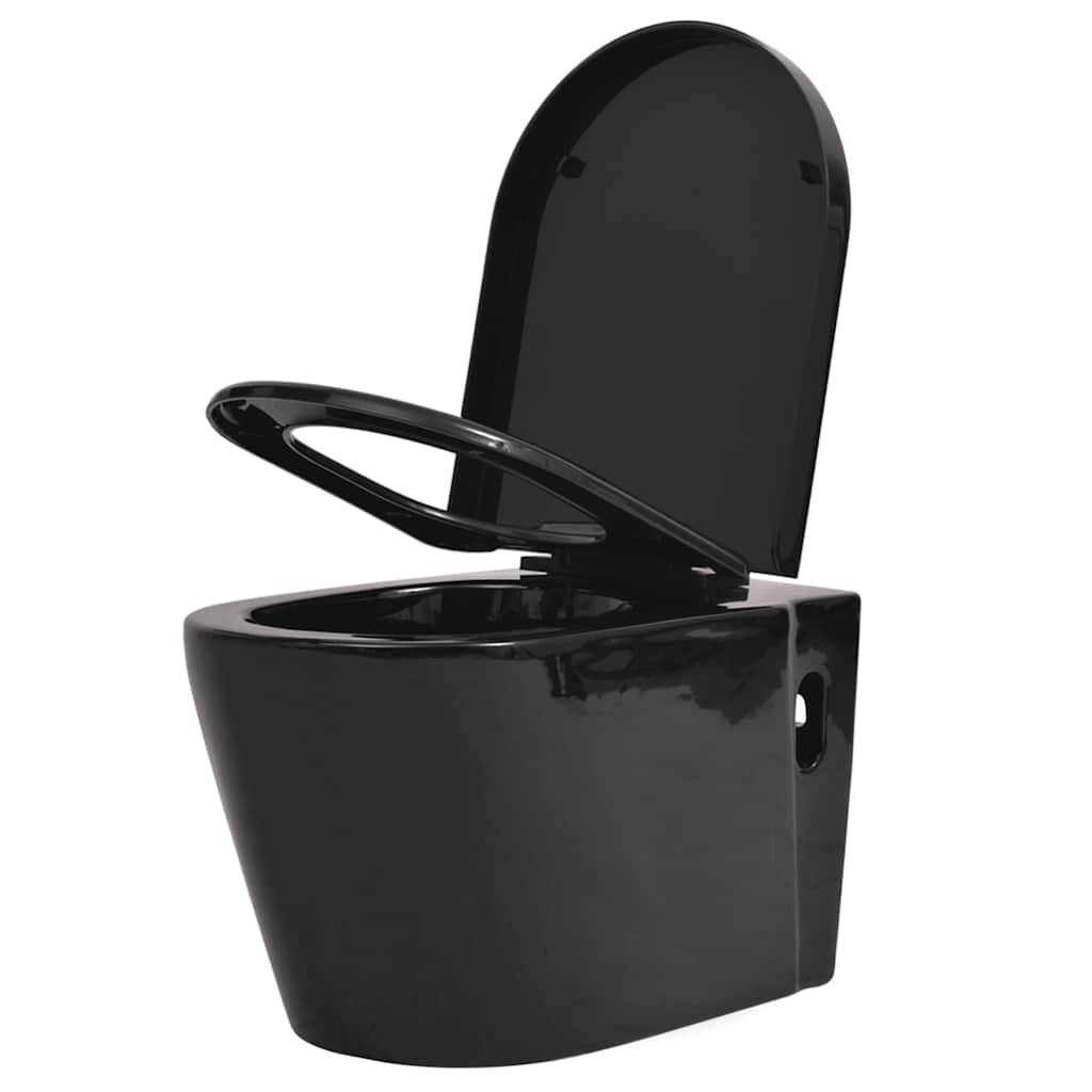 vidaXL Hänge-Toilette mit Einbau-Spülkasten Keramik Schwarz-2