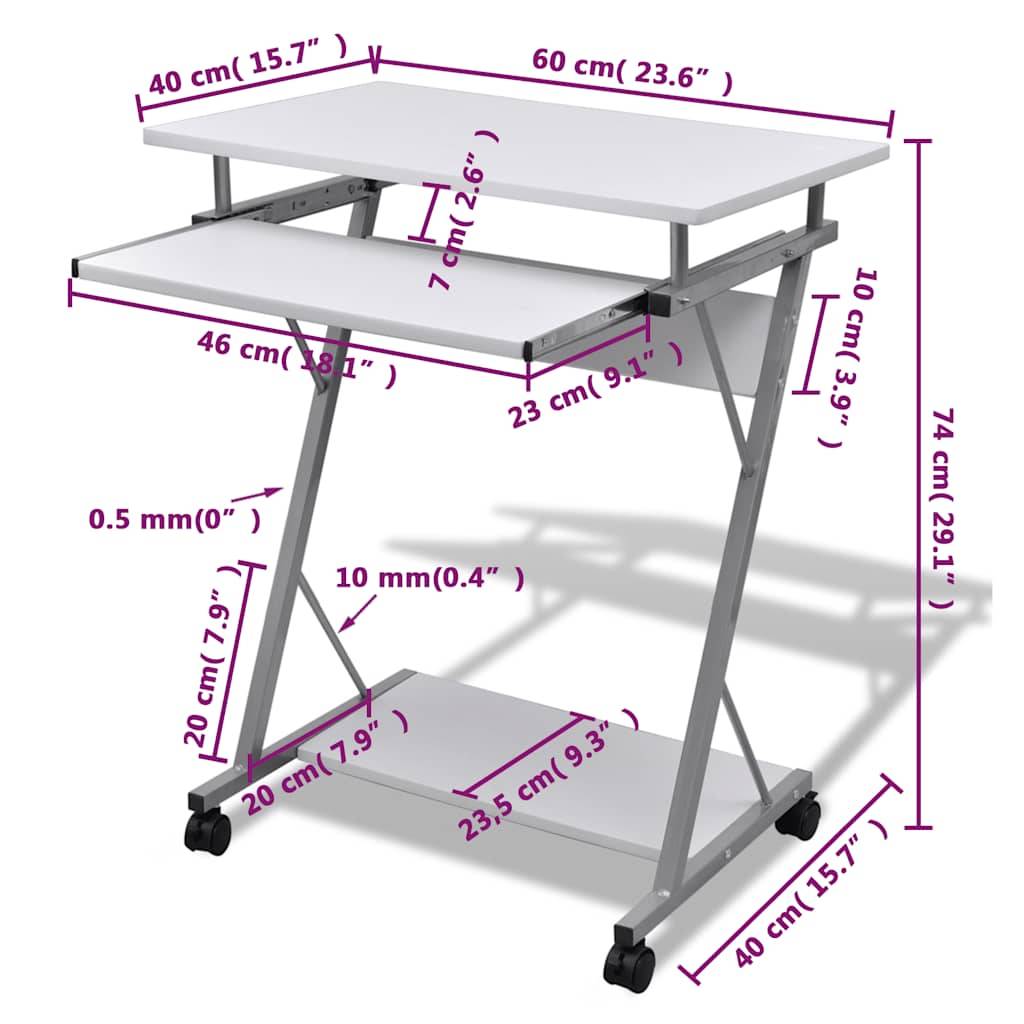 Computertisch Computerwagen PC Tisch Bürotisch Laptop auf Rollen weiß-4