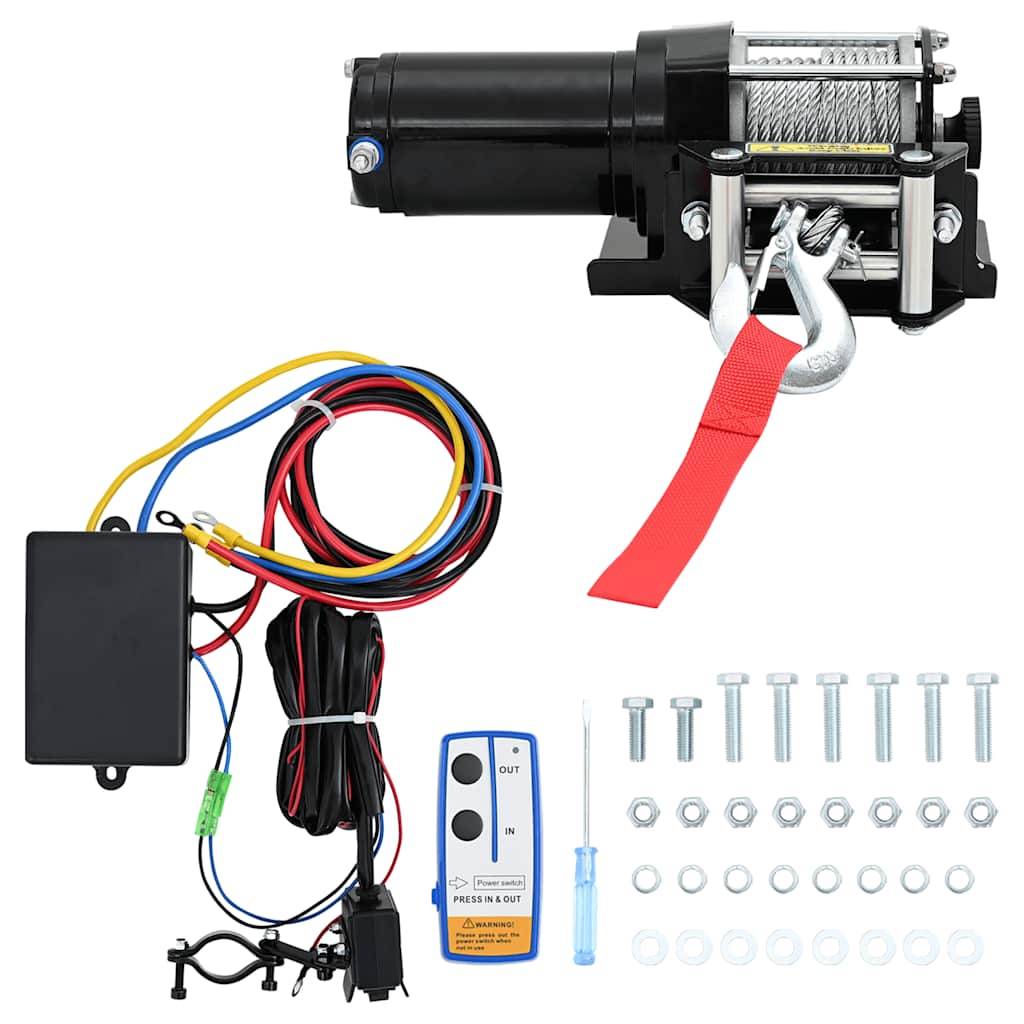 Elektrische Seilwinde + Montageplatte Fernbedienung 1360 kg 12V-0
