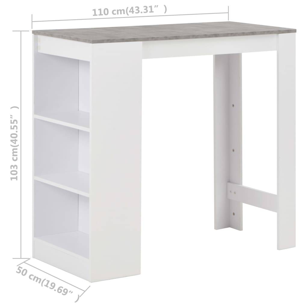 vidaXL Bartisch mit Regal Weiß 110x50x103 cm-4