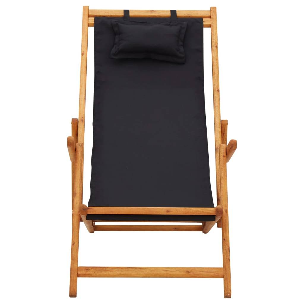 vidaXL Strandstuhl Klappbar Massivholz Eukalyptus und Stoff Schwarz-1