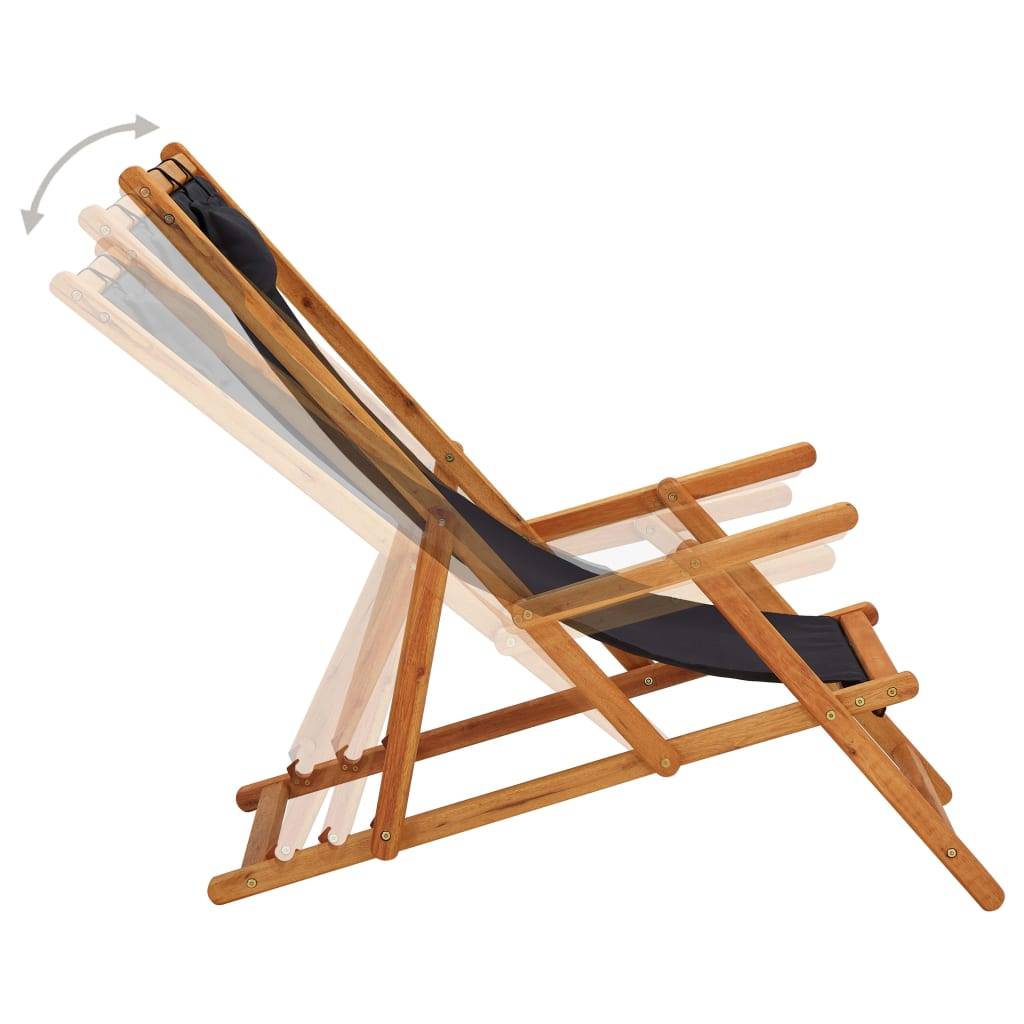 vidaXL Strandstuhl Klappbar Massivholz Eukalyptus und Stoff Schwarz-2