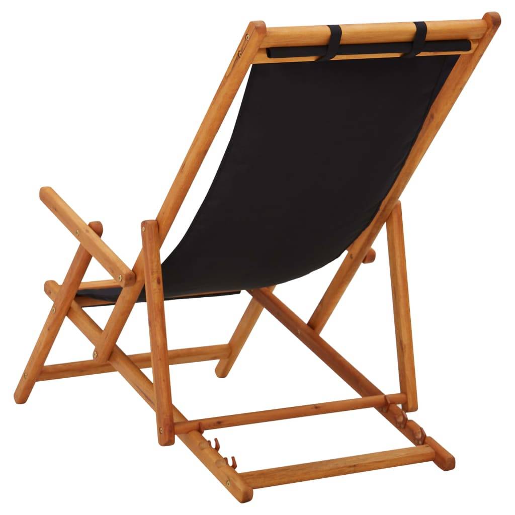 vidaXL Strandstuhl Klappbar Massivholz Eukalyptus und Stoff Schwarz-3