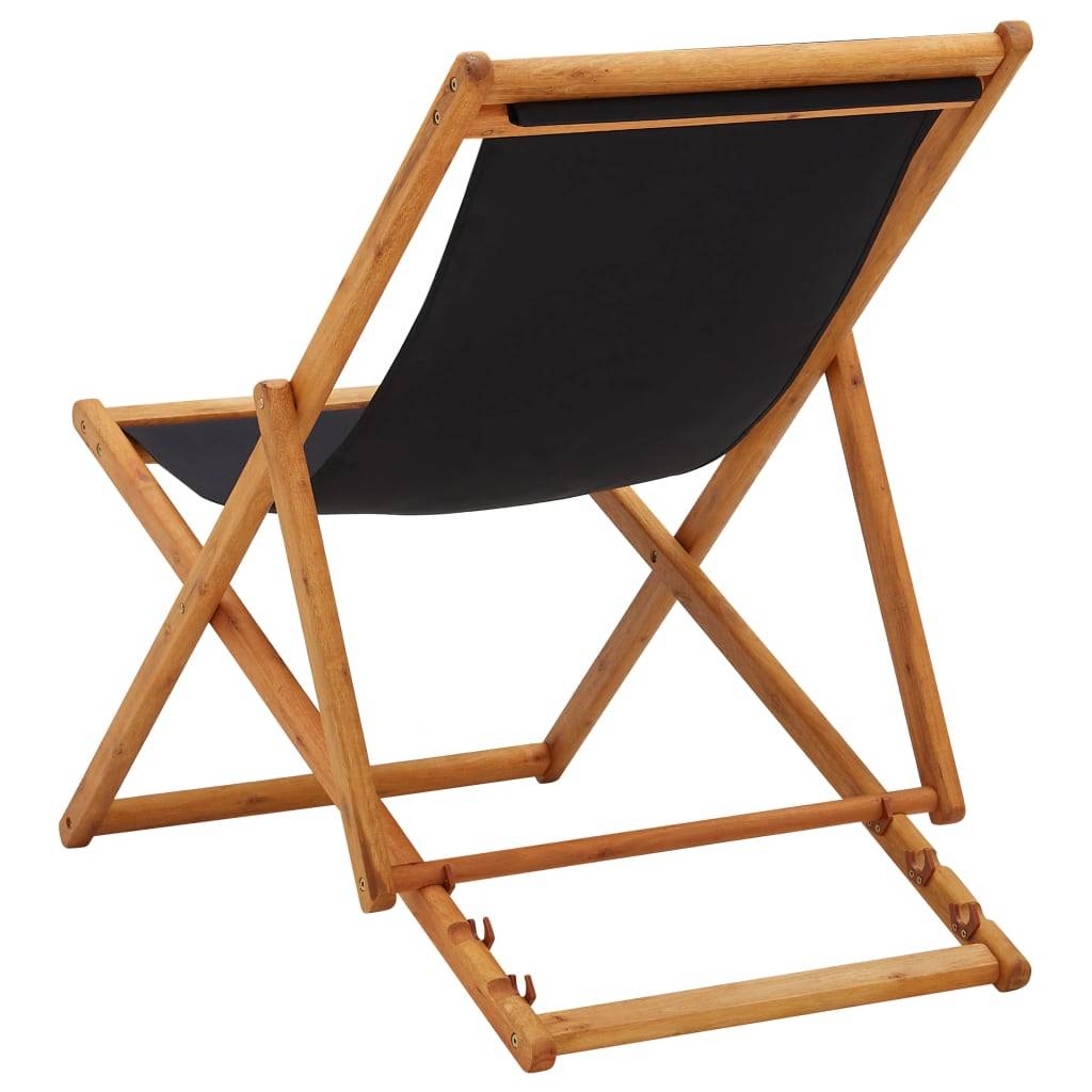 vidaXL Strandstuhl Klappbar Eukalyptusholz und Stoff Schwarz-3