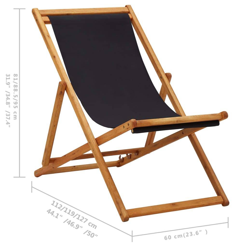 vidaXL Strandstuhl Klappbar Eukalyptusholz und Stoff Schwarz-4