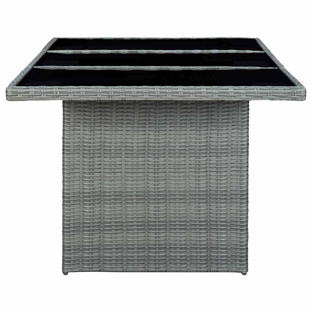 vidaXL Gartentisch Hellgrau Poly Rattan und Hartglas-2