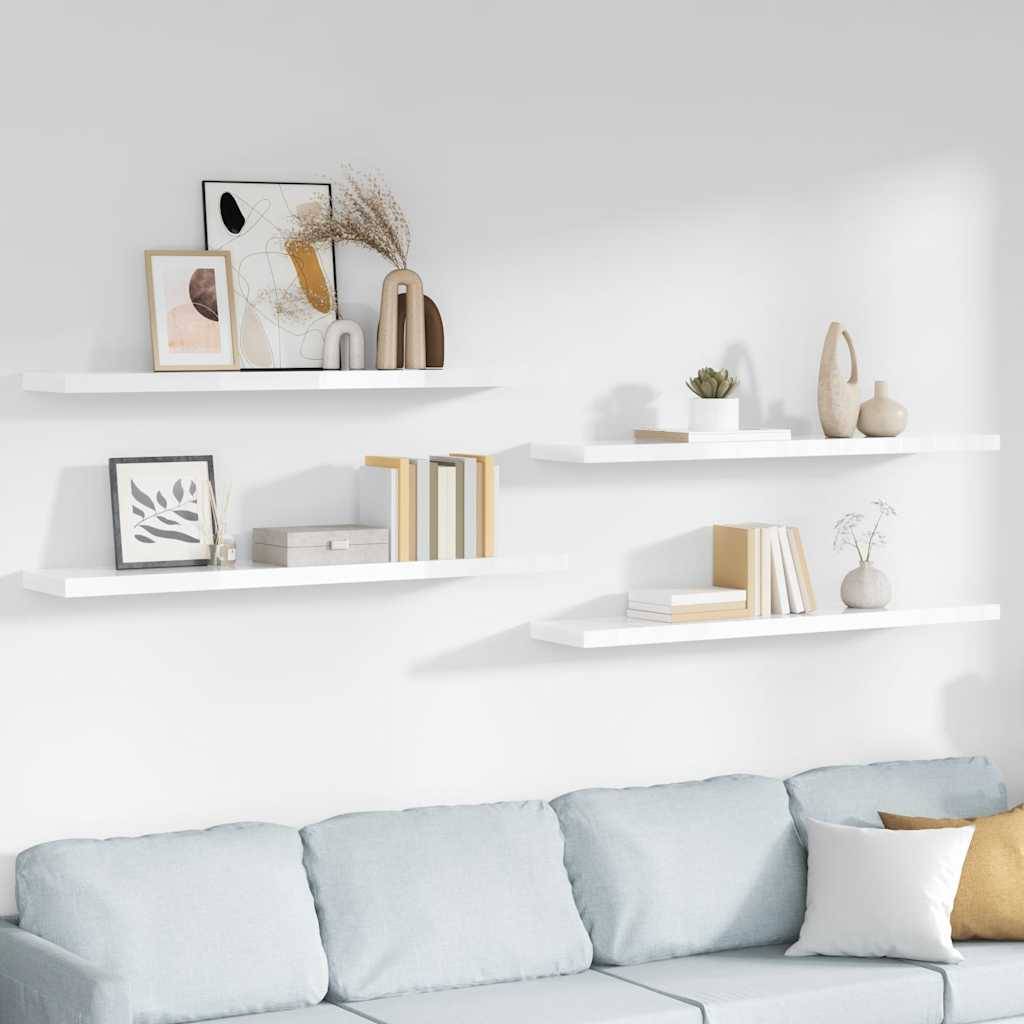Schwebende Wandregale 4 Stk. Hochglanz-Weiß 120x23,5x3,8cm MDF