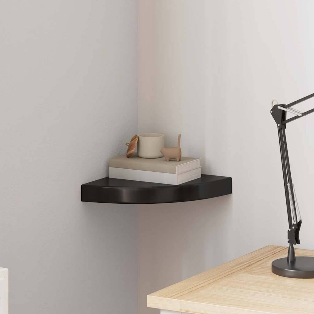 vidaXL Eck-Schweberegal Hochglanz-Schwarz 25x25x3,8 cm MDF-2