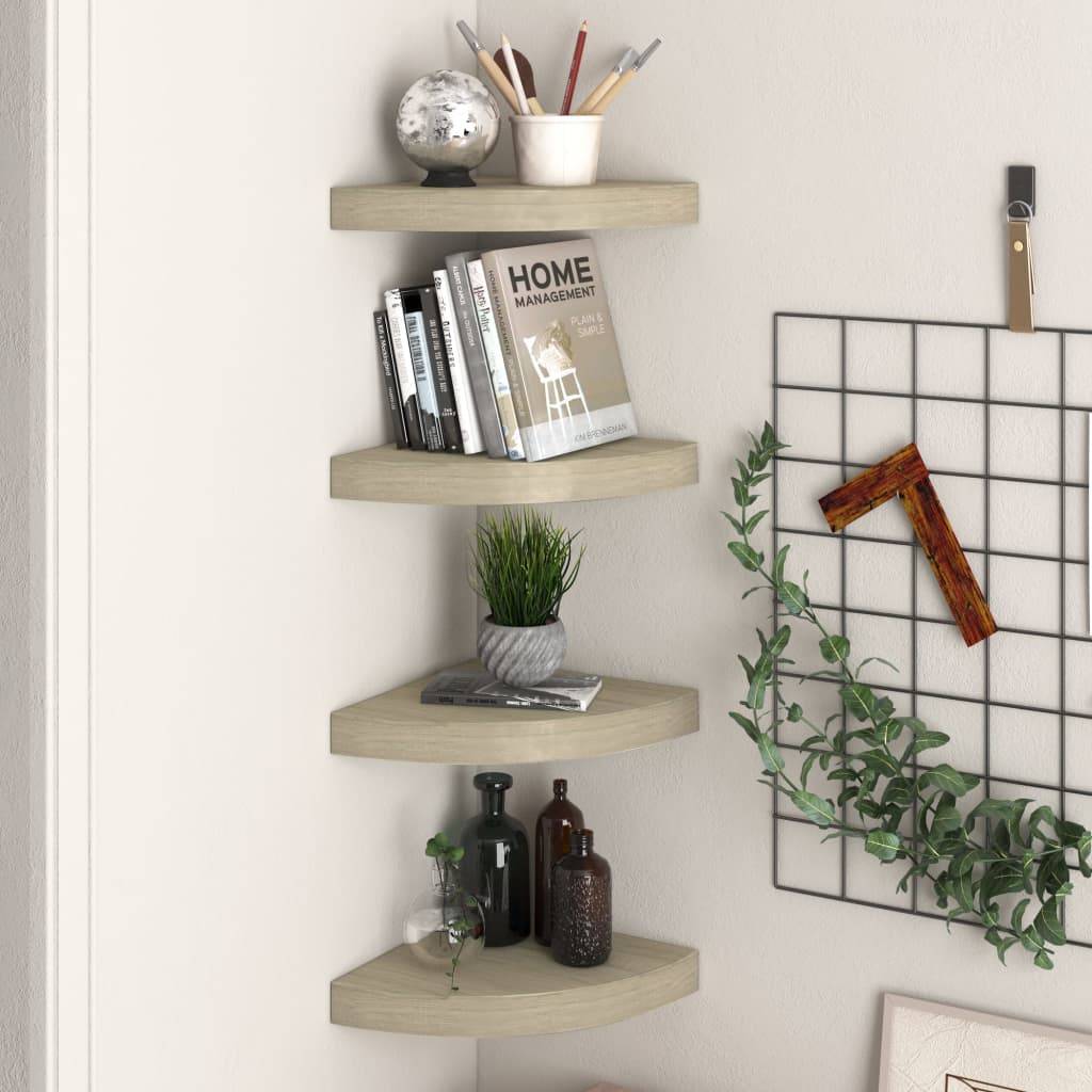 Eck-Schweberegale 4 Stk. Eichefarben 25x25x3,8 cm MDF-0