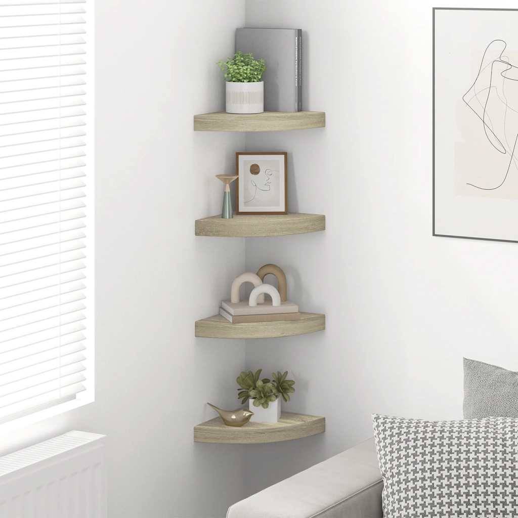Eck-Schweberegale 4 Stk. Eichefarben 25x25x3,8 cm MDF-2