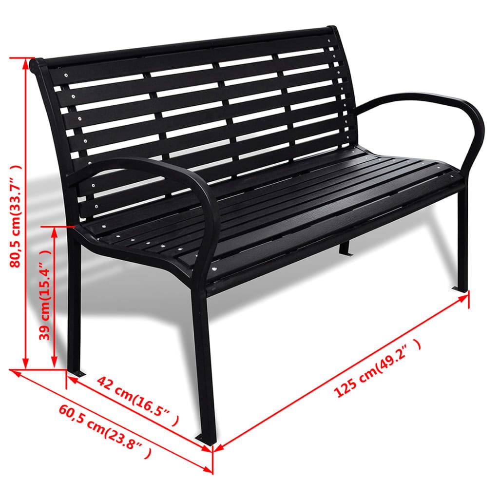 vidaXL Gartenbank 125 cm Stahl und WPC Schwarz-4