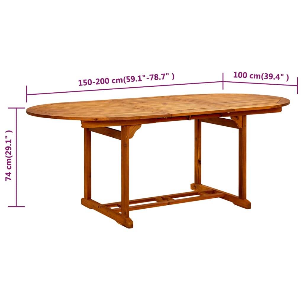 vidaXL Gartentisch (150-200)x100x75 cm Massivholz Akazie-3