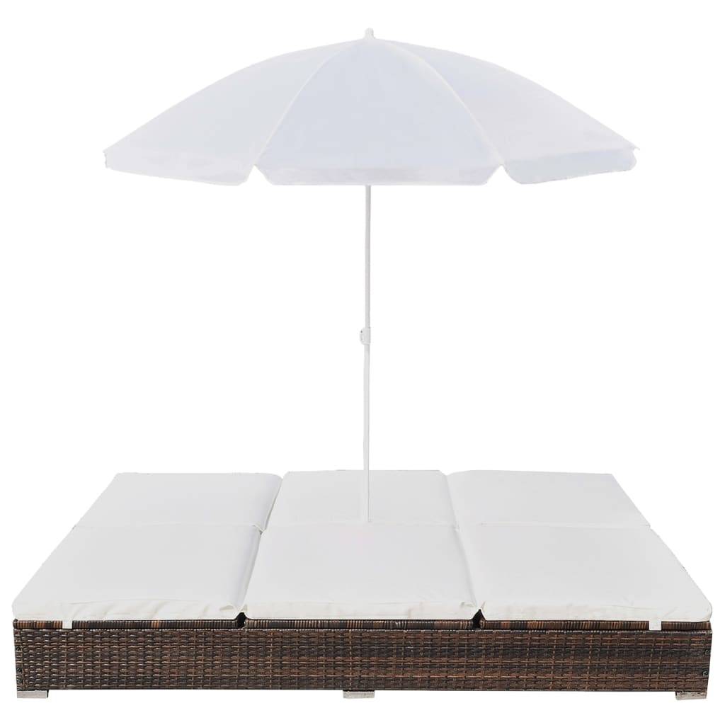 vidaXL Outdoor-Loungebett mit Sonnenschirm Poly Rattan Braun-1