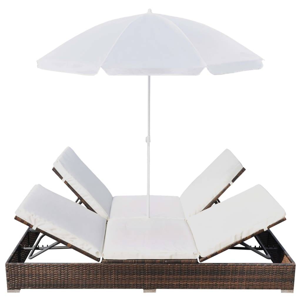 vidaXL Outdoor-Loungebett mit Sonnenschirm Poly Rattan Braun-3