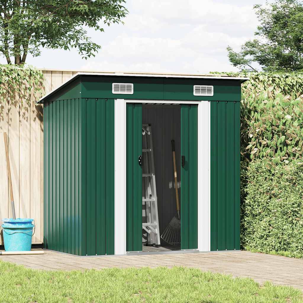 vidaXL Gartenschuppen Grün Metall-1