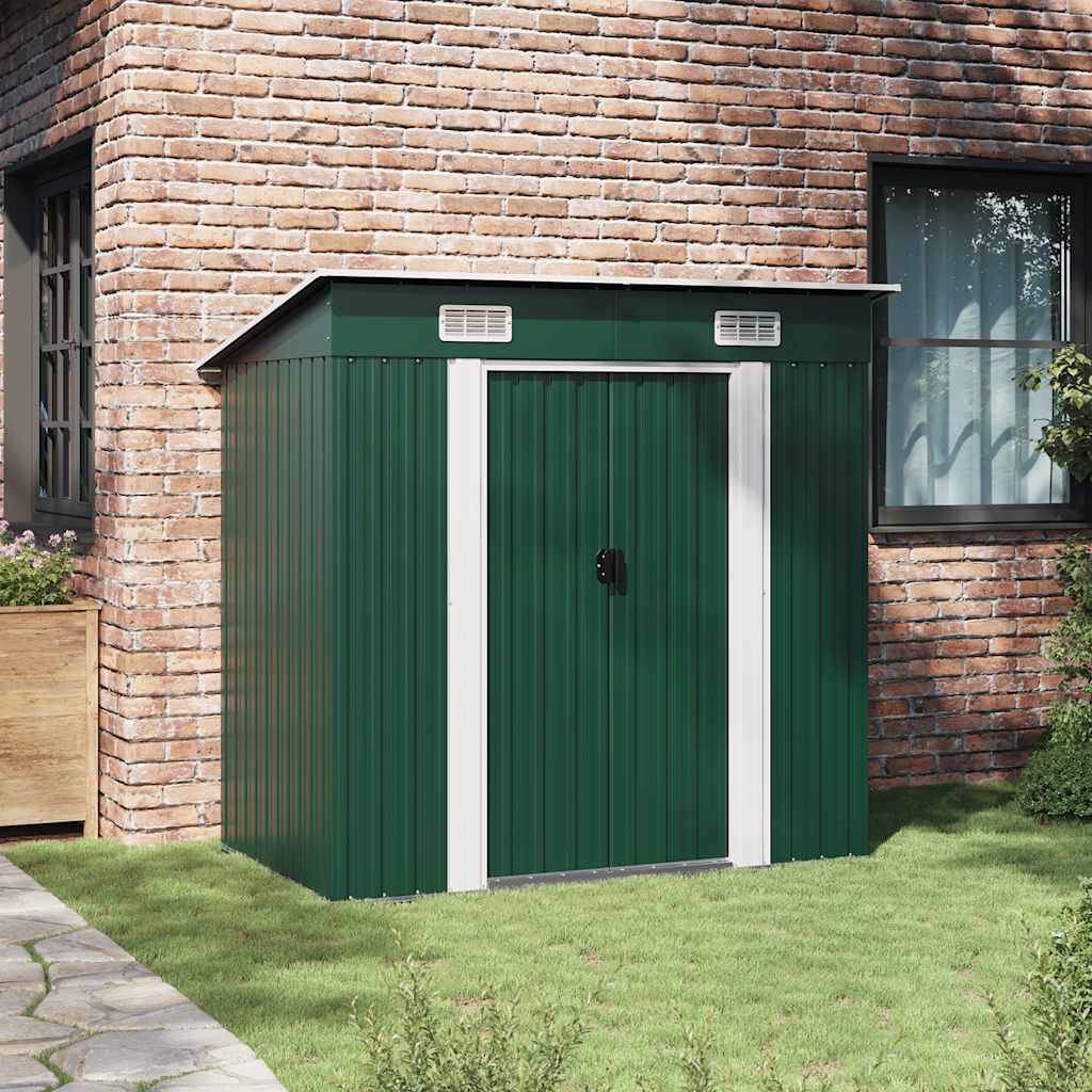 vidaXL Gartenschuppen Grün Metall-2