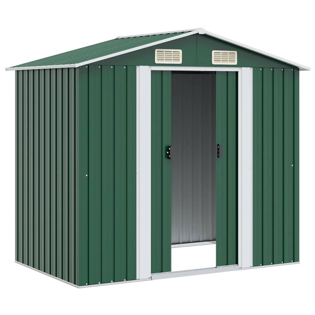 vidaXL Gartenschuppen Grün Metall 204 x 132 x 186 cm-4