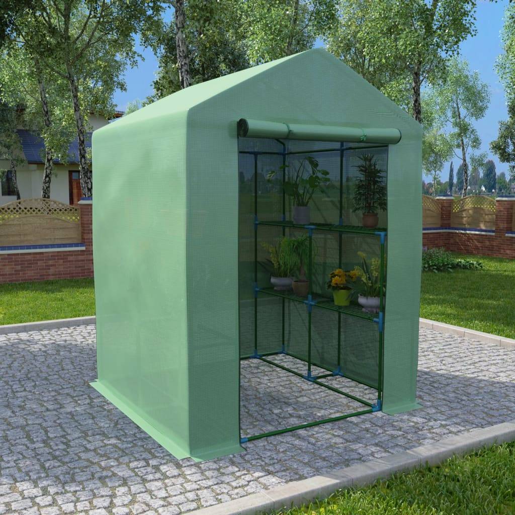 vidaXL Gewächshaus mit Ablagen Stahl 143x143x195 cm-1