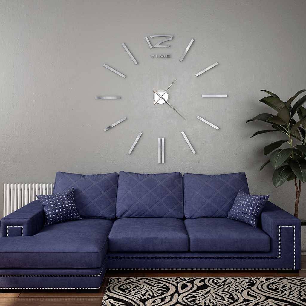 vidaXL 3D-Wanduhr Modernes Design 100 cm XXL Silbern-1