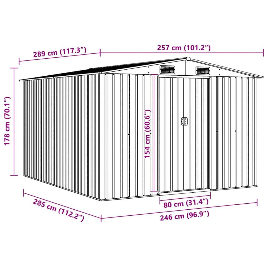 vidaXL Gartenhaus 257x298x178 cm Metall Grau-4