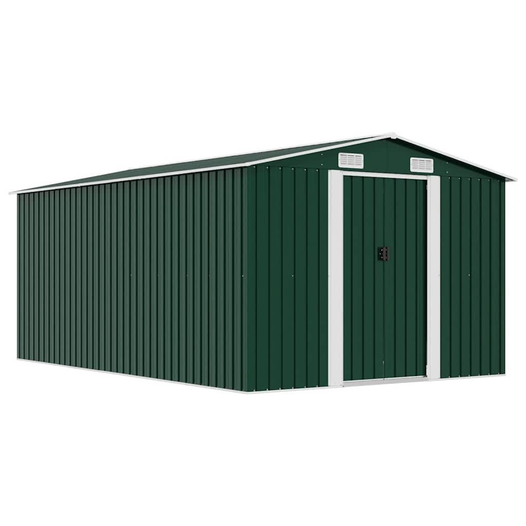 vidaXL Gerätehaus 257x392x181 cm Metall Grün-0