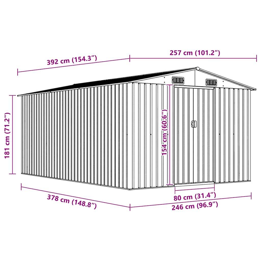vidaXL Gerätehaus 257x392x181 cm Metall Grün-4