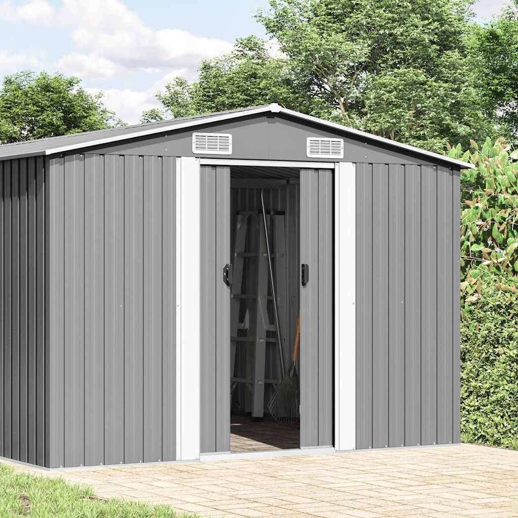 vidaXL Gerätehaus 257x392x181 cm Metall Grau-0
