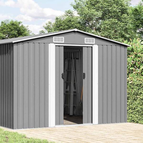 vidaXL Gerätehaus 257x392x181 cm Metall Grau