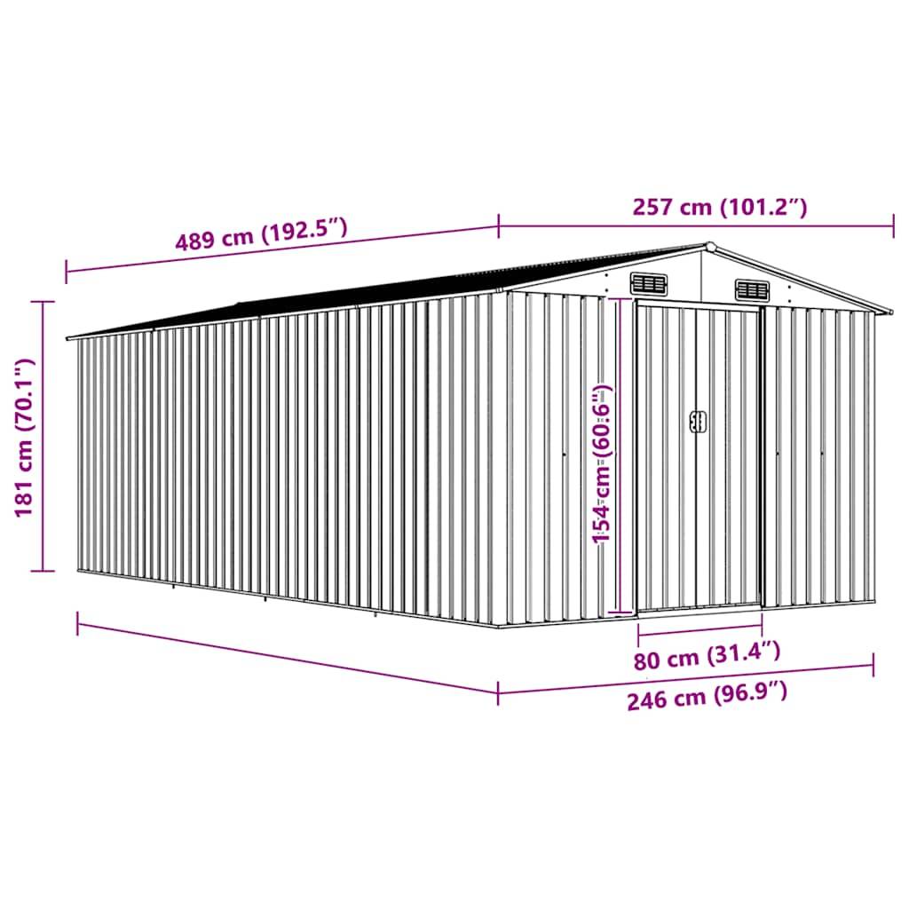 vidaXL Gerätehaus 257x489x181 cm Metall Braun-1